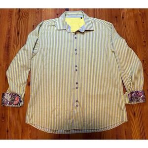 Luchiano Visconti Shirt Men XL Gray Long Sleeve‎ Button Up Striped Flip Cuffs